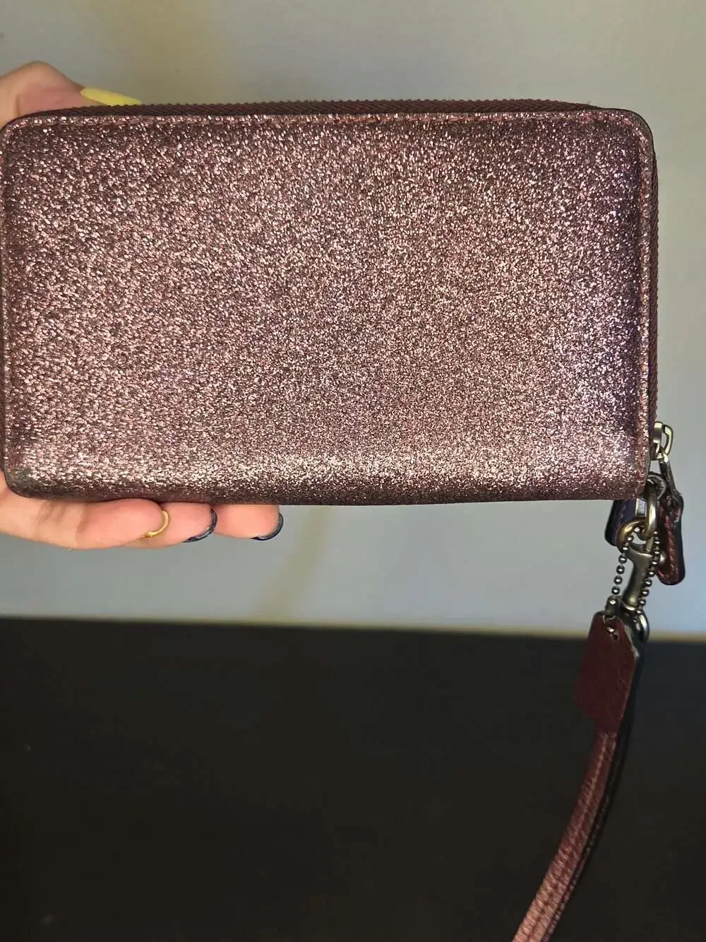 Coach Metallic Burgundy Glitter Accordion Zip-Around Wristlet Wallet